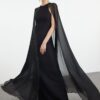 Trendyol Black Shiny Stoned Cape Detailed Woven Long Evening Dress