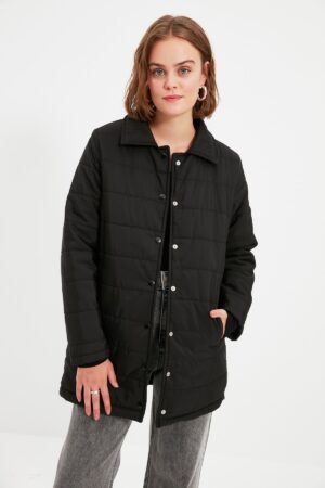 Trendyol Black Shirt Collar steppelt szezonális puffer felfújható kabát patenttal