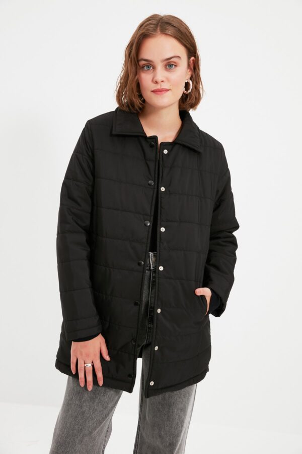 Trendyol Black Shirt Collar steppelt szezonális puffer felfújható kabát patenttal
