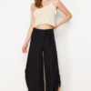 Trendyol Black Side Slits Short Wide Leg Flexible Trousers