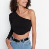 Trendyol Black Single Sleeve Fitted Knitted Blouse