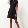 Trendyol Black Skater/Waist Embroidery Cotton Stretch Knitted Mini Dress