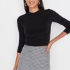 Trendyol Black Sleeve Gathered Detail Fitted/Situated High Neck Crop Elastic Knitted Blouse