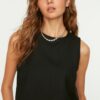 Trendyol Black Sleeveless Crop Woven Linen Look Blouse