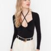 Trendyol Black Slim Barbell Neck Stretchy Knitted Blouse