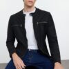 Trendyol Black Slim Fit Zipper Detailed Leather Winter Wind and Water Resistant Biker Jacket Coat