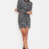 Trendyol Black Slit Detail Zebra Patterned High Waist Mini Knitted Skirt