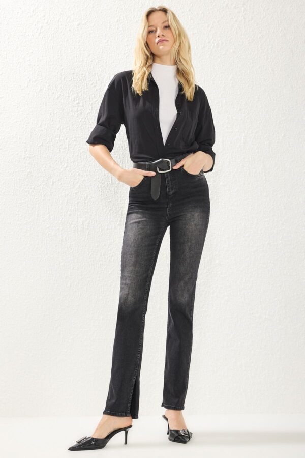 Trendyol Black Slit Super High Waist Slim Flare Jeans