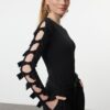 Trendyol Black Snap Knitted Bow Bodysuit