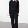 Trendyol Black Soft Textured Garnished Ribbon/Bow Detailed Stone Knitted Sweater