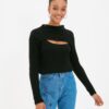 Trendyol Black Soft Textured Window/Cut Out Knitwear Sweater