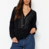 Trendyol Black Soft texturált alap kötöttáru Cardigan