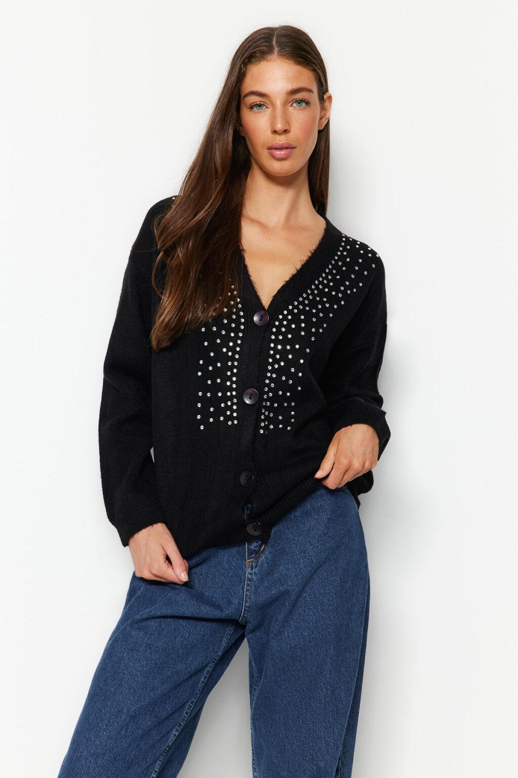 Trendyol Black Soft texturált alap kötöttáru Cardigan