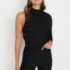 Trendyol Black Standing Collar With Cutout Detail Single Sleeve Ribbed Flexible Knitted Snap Button Body