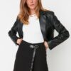 Trendyol Black Staple Detail Woven Shorts Skirt