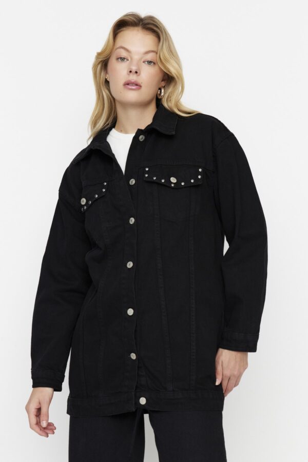 Trendyol Black Staple részletezett túlméretezett farmer farmer dzseki