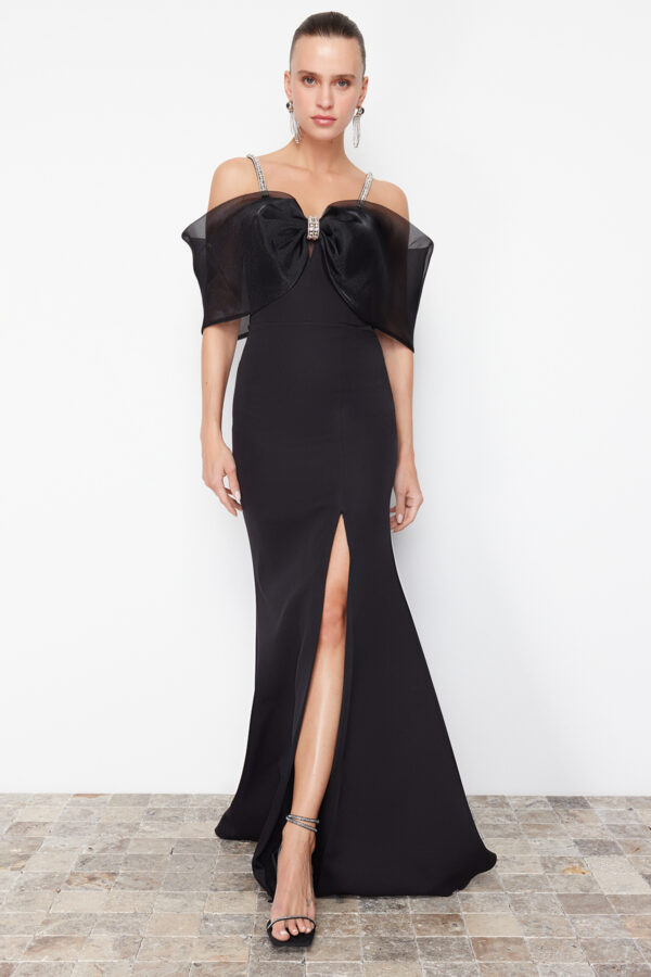 Trendyol Black Stone Accessory Detail Woven Long Elegant Evening Dress & Graduation Dress