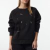 Trendyol Black Stone Detailed Relaxed/Comfortable Thick Inside Polar Fleece Knitted Sweatshirt
