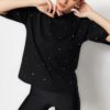 Trendyol Black Stone Detailed Relaxed/Wide Relaxed Cut Crew Neck Knitted T-Shirt