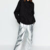 Trendyol Black Stones Print Oversize/Wide Fit Knitted Sweatshirt with Fleece Fleece