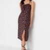 Trendyol Black Straight Cut Midi szőtt Strappy Heart Neck mintás szőtt ruha