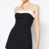 Trendyol Black Strapless Color Block Mini Woven Shorts Jumpsuit