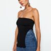 Trendyol Black Strapless Slit detailed Premium Yarn / Special Yarn Knitted Thin Blouse