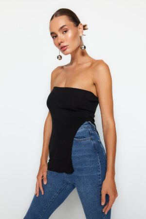 Trendyol Black Strapless Slit detailed Premium Yarn / Special Yarn Knitted Thin Blouse