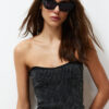 Trendyol Black Strapless Stone Embroidered Knitwear Blouse