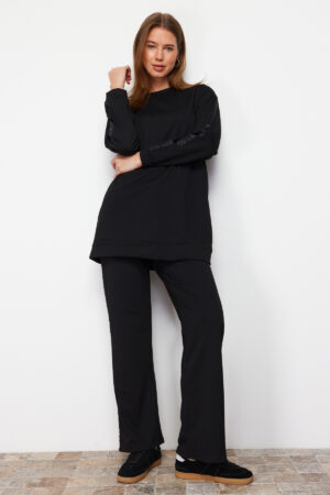 Trendyol Black Stripe Detailed Knitted Tracksuit Set