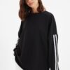 Trendyol Black Stripe Detailed Oversize/Wide Fit Thin Knitted Sweatshirt