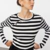 Trendyol Black Striped Fitted Raglan Sleeve with Stud Detail Stretchy Knitted Blouse