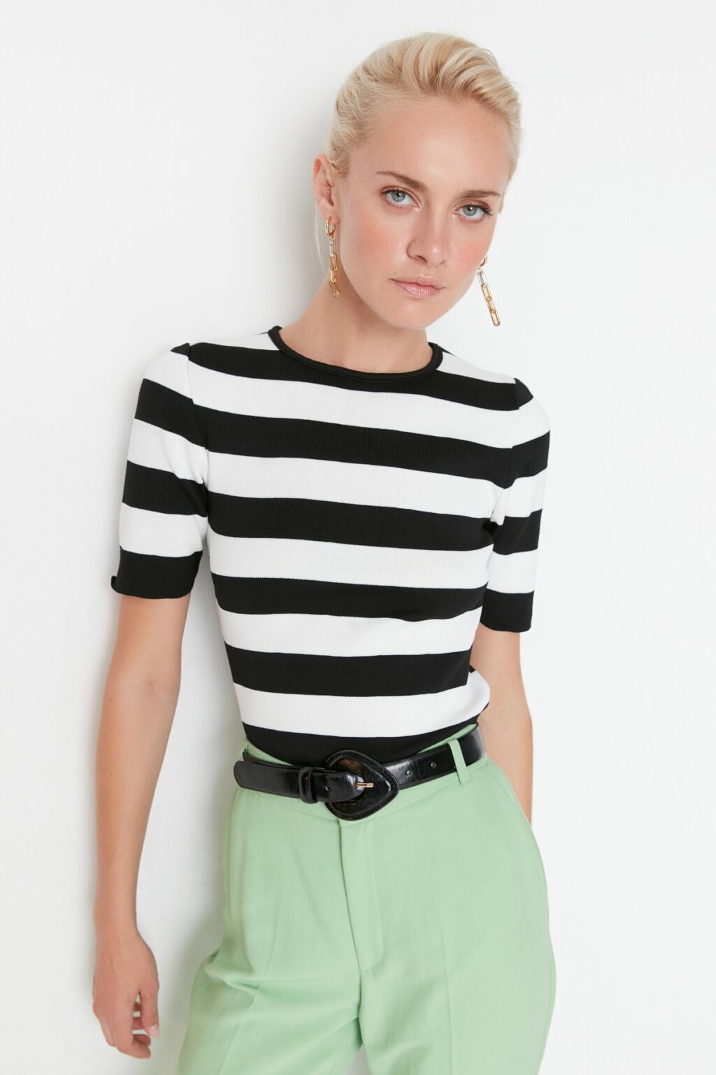 Trendyol Black Striped Knit Blouse