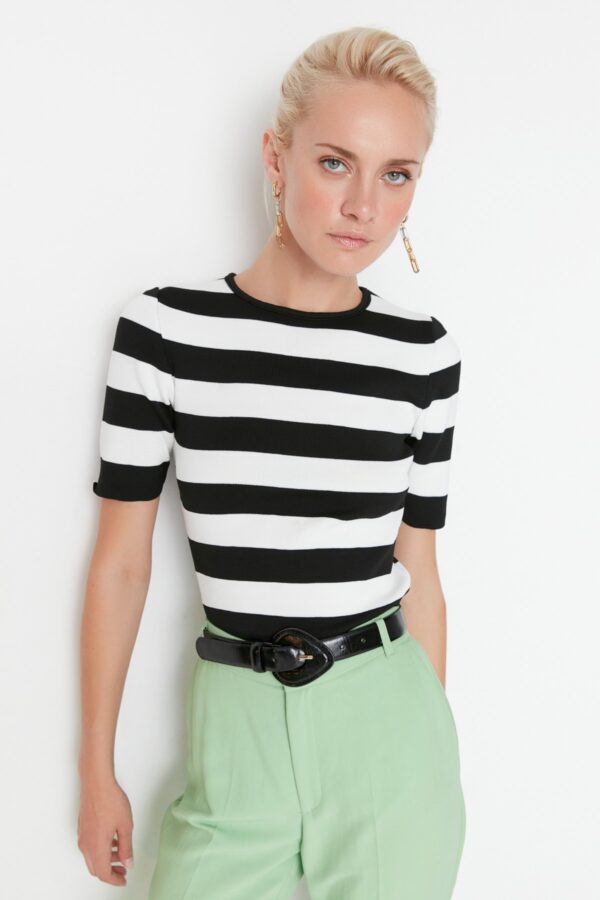 Trendyol Black Striped Knit Blouse