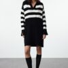 Trendyol Black Striped Mini Knitwear Soft Texture Dress