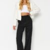 Trendyol Black Striped Straight Fit High Waist Knitted Pants