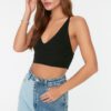 Trendyol Black Super Crop Back Detailed Knitted Thin Blouse
