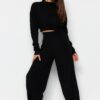 Trendyol Black Super Crop Jogger Trousers Knitwear Bottom-Top Set