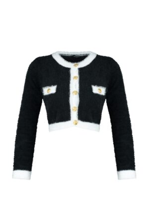 Trendyol Black Super Crop tollas kötöttáru Cardigan
