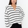Trendyol Black Super Wide Fit csíkos kötöttáru pulóver