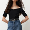 Trendyol Black Sweetheart Neck Short Sleeve Regular/Normal Fit Knitted Blouse