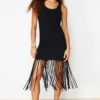 Trendyol Black Tasseled Pool Neck Knitted Midi Dress