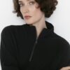 Trendyol Black Thessaloniki/Knitwear Look Zippered Collar Regular/Regular Fit Knitted Sweatshirt