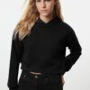 Trendyol Black Thick Fleece Hooded Relaxed Cut Crop Basic Knitted Sweatshirt