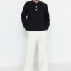 Trendyol Black Thick Inner Fleece Collar Detailed Buttoned Regular/ Regular Knitted Sweatshirt
