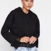 Trendyol Black Thick Inner Fleece Mesh Detailed Hooded Comfort Fit Crop Knitted Sweatshirt