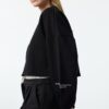 Trendyol Black Thick Polar Fleece Oversize Crop Sleeve Printed Knitted Sweatshirt