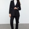Trendyol Black Tie Detail Lined Crepe Jacket-Pants Woven Bottom-Top Set
