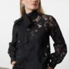 Trendyol Black Tie Detailed Jacquard Blouse