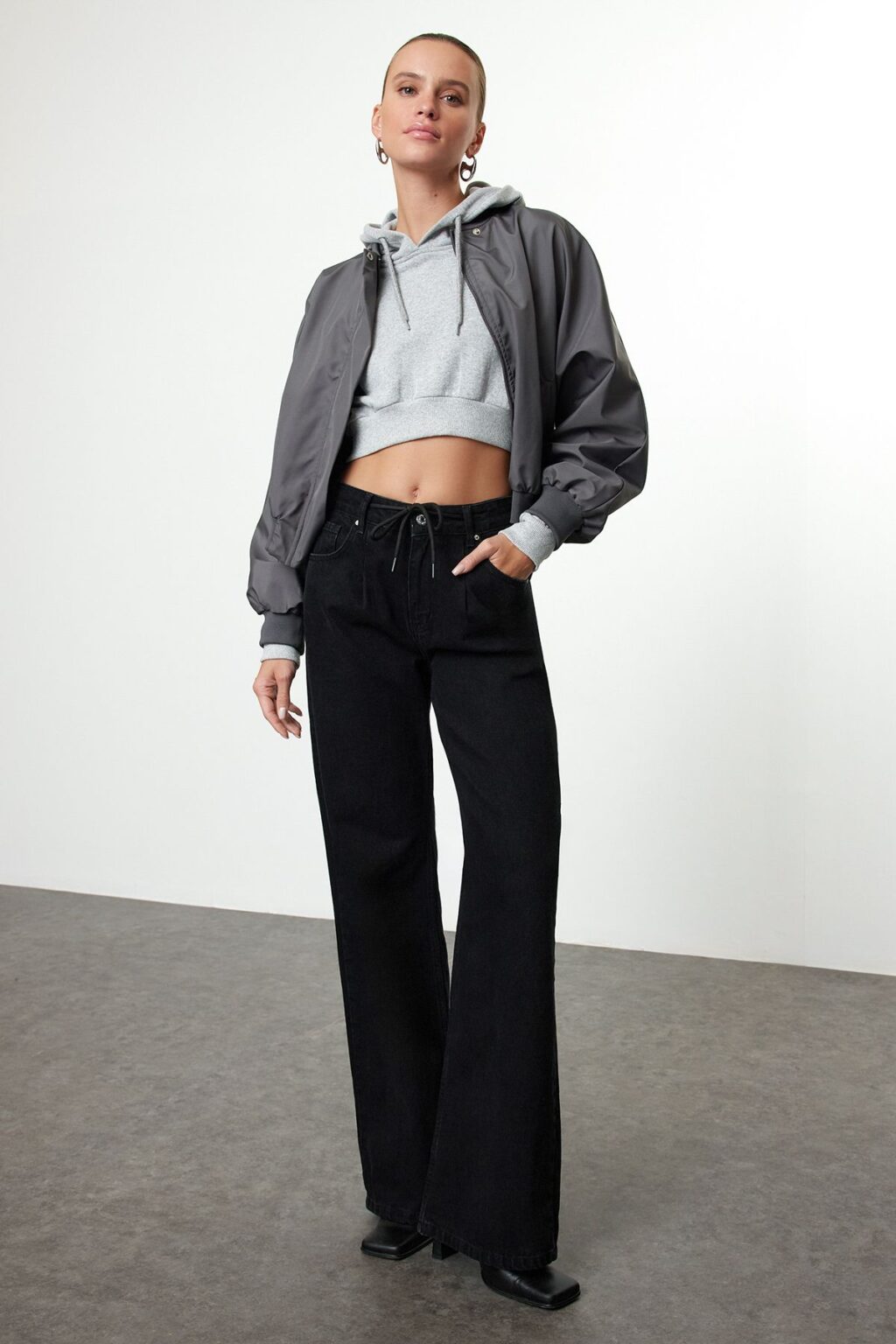 Trendyol Black Tied High Waist Wide Leg Jeans